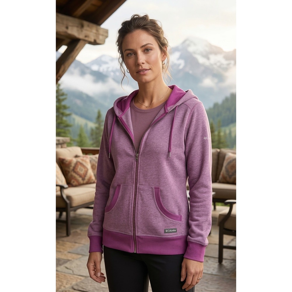 Columbia Sportswear Full Zip Hoodie Women's Large Purple Fleece Athletic Outdoor